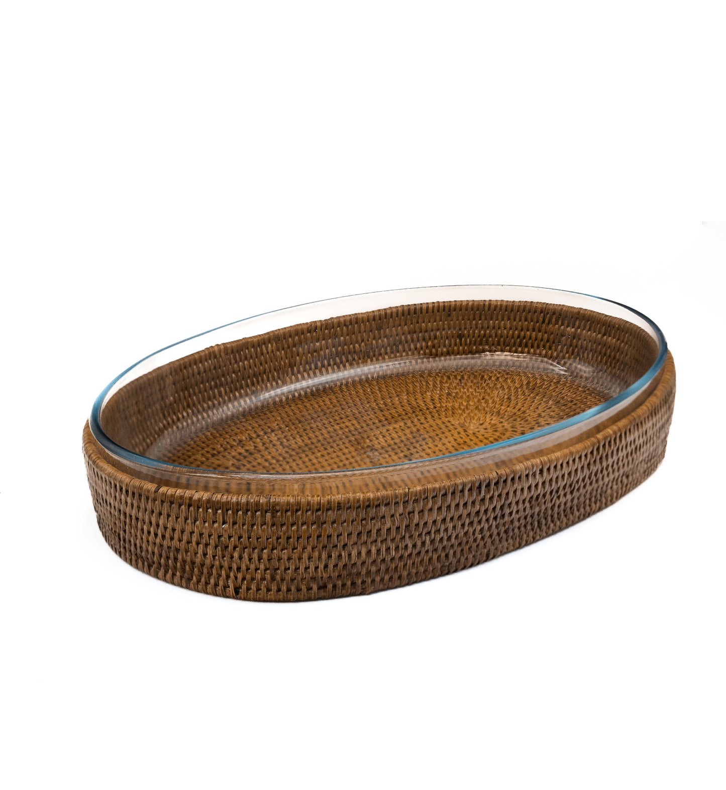 Teglia Pyrex con supporto Rattan miele ovale