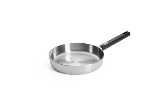 Woll Logic Steel Padella bassa senza PFAS acciaio inox 18/10 manico rimovibile salva spazio